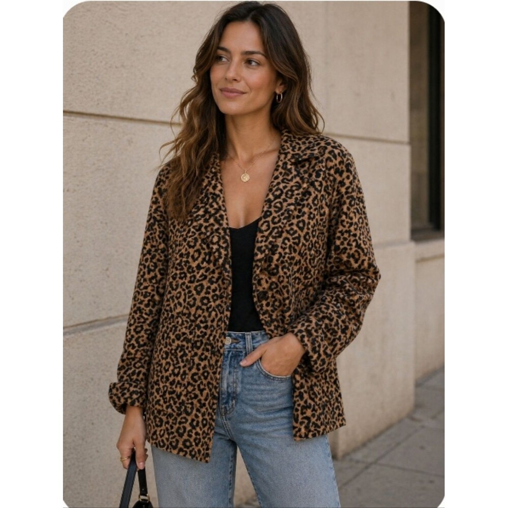 Splendid Leopard Coat NWT Wool Blend Women's Medium Neutral Animal Print